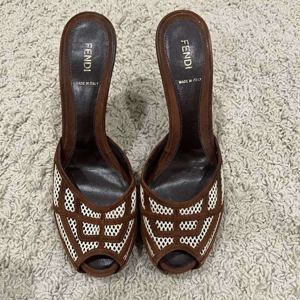 Fendi mesh/suede mules in very good condition